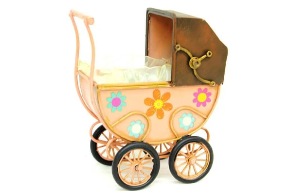 Dekoratif Metal Bebek Arabası Biblo Vintage Hediyelik - Resim 3