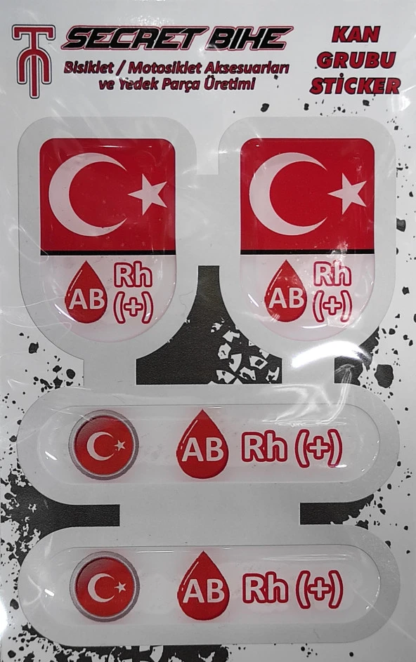 Secret Bike Türk Bayrağı Motosiklet Ve Kask Kan Grubu Sticker AB Rh (+) Pozitif