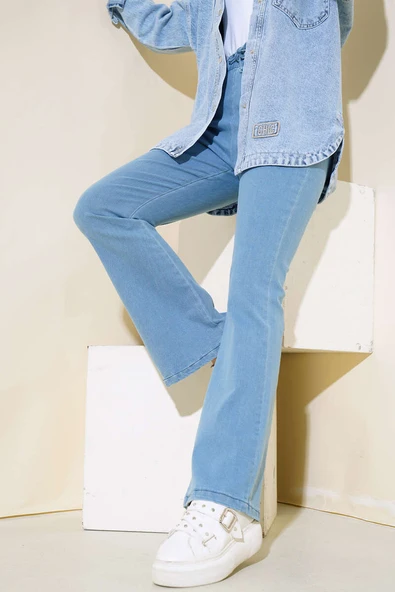 İspanyol Paça Kot Pantolon Açık Mavi - Resim 2