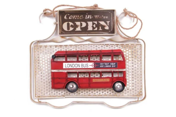 Dekoratif Metal Kapı Yazısı Londra Şehir Otobüsü Dekorlu Vintage Hediyelik ürün görseli