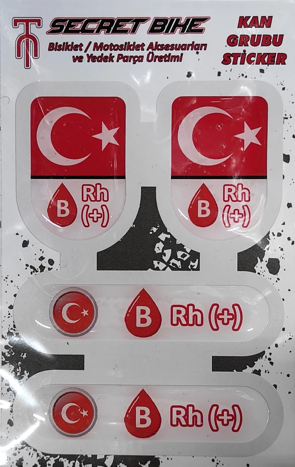 Secret Bike Türk Bayraklı Motosiklet Ve Kask Kan Grubu Sticker B Rh (+) Pozitif - 2