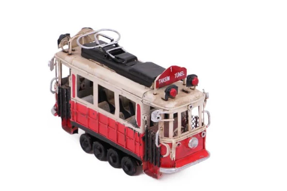 Dekoratif Metal Taksim Tramvay Küçük Vintage Biblo Hediyelik - Resim 2