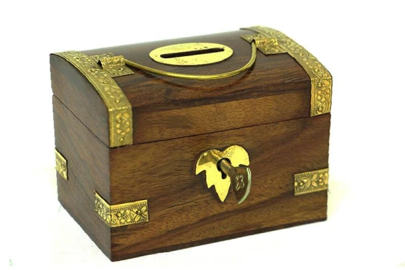 Kumbara Kilitli Ahşap Kutu Kumbara Hediyelik - 4