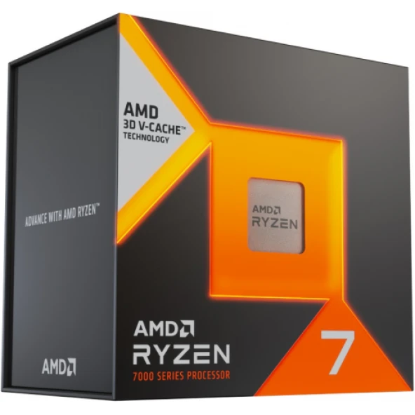 AMD RYZEN 7 7800X3D 8 Core, 4,20-5.00GHz, 104Mb Cache, 120W,  AM5 Soket, BOX Kutulu Grafik Kart YOK, Fan YOK