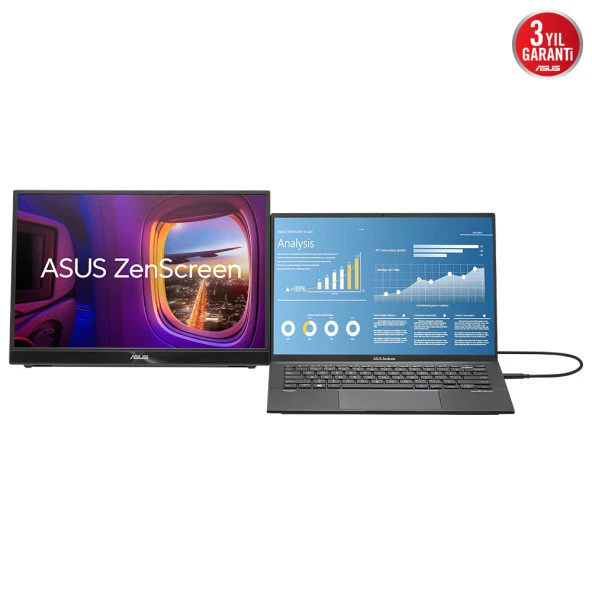 15.6 ASUS ZENSCREEN MB16QHG 15.6 TASINABILIR USB IPS 2560x1440 5MS 120HZ HDMI USB-C 3YIL MAT EKRAN L STAND EYECARE Monitör - Resim 5