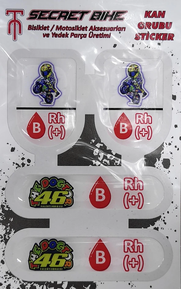 Secret Bike Mavi Motosiklet Ve Kask Kan Grubu Sticker B Rh (+) Pozitif
