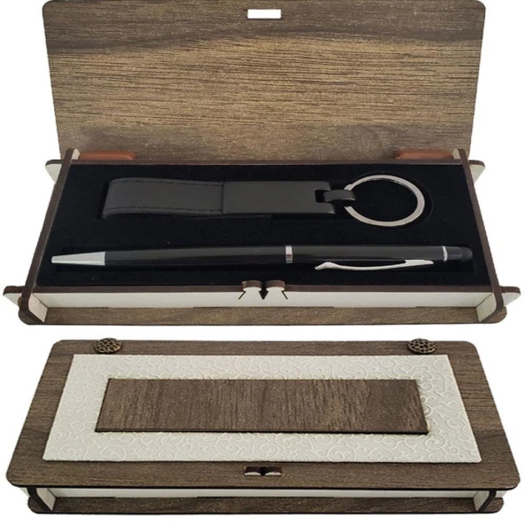 Ahşap Kutulu Siyah Kalem Anahtarlık Set Dekoratif Hediyelik ürün görseli