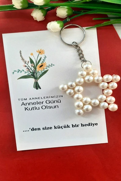 20 Adet Çiçek Buketi Kartlı İnci Yıldız Anahtarlık - Anneler Günü Hediyesi - 2