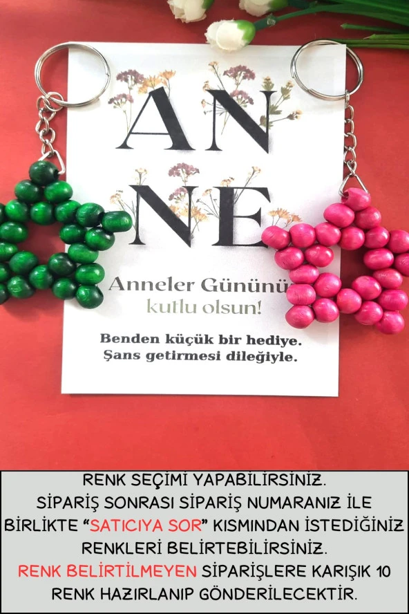 Renkli 20 Adet Anneler Günü Hediyelik Anahtarlık - A N N E Çiçek Kartlı