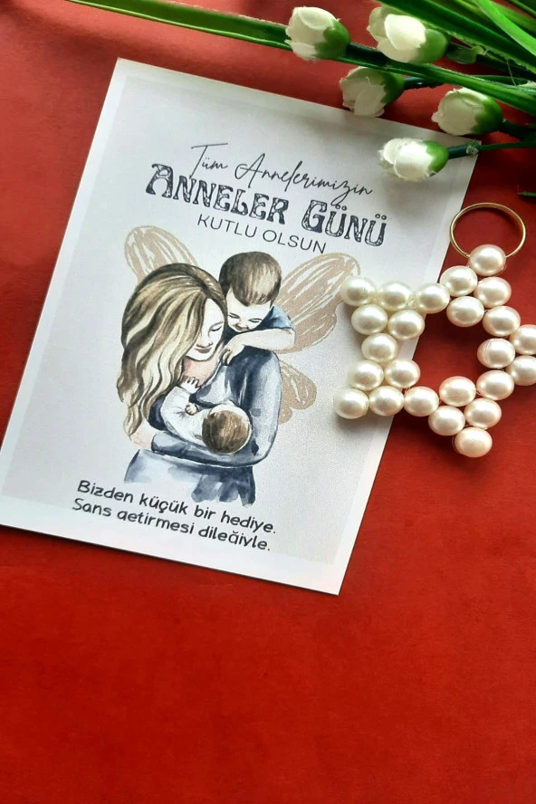 15 Adet Anneler Günü İnci Yıldız Anahtarlık - Anne Çocuk Kart Konsept - Anneler Günü Hediyesi - 2
