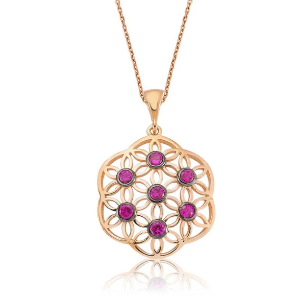 925 Ayar Gümüş Pembe Yaşam Çiçeği Kadın Gümüş Kolye ürün görseli 1