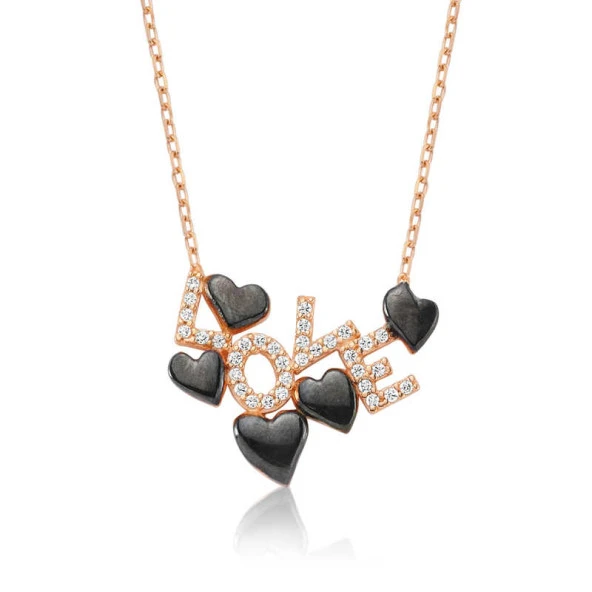 925 Ayar Gümüş Love Yazılı Kalpli Kadın Gümüş Kolye ürün görseli 1