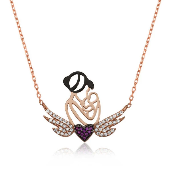 925 Ayar Gümüş Kalpli Anne Ve Çocuk Gümüş Kolye ürün görseli 1