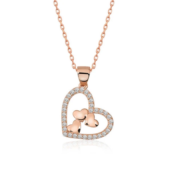 925 Ayar Gümüş Kalbin İçinde Üç Kalp Kadın Gümüş Kolye ürün görseli 1