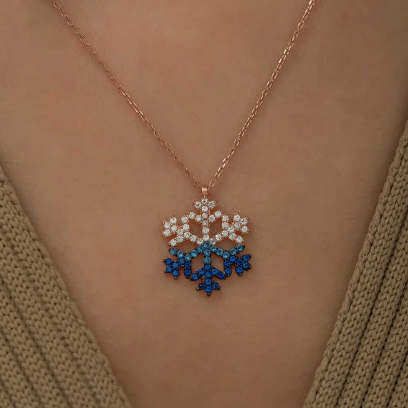 925 Ayar Gümüş Mavi Taşlı Kar Tanesi Kadın Gümüş Kolye - Resim 2