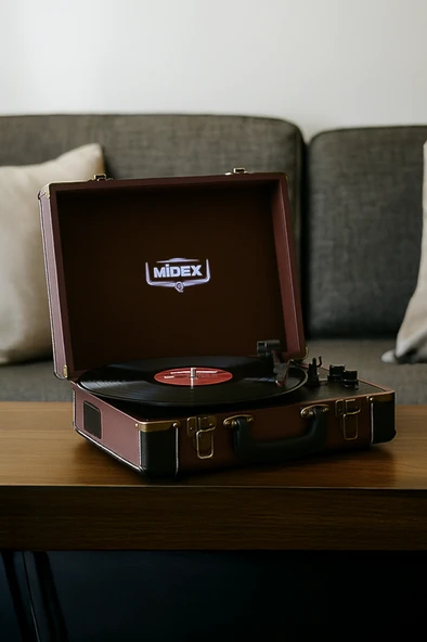 Midex Mtx101bn Nostaljik Retro Pikap Plak Çalar (Şarjlı Bluetooth Aux Hoparlörlü 3 Devir) İğne Dahil