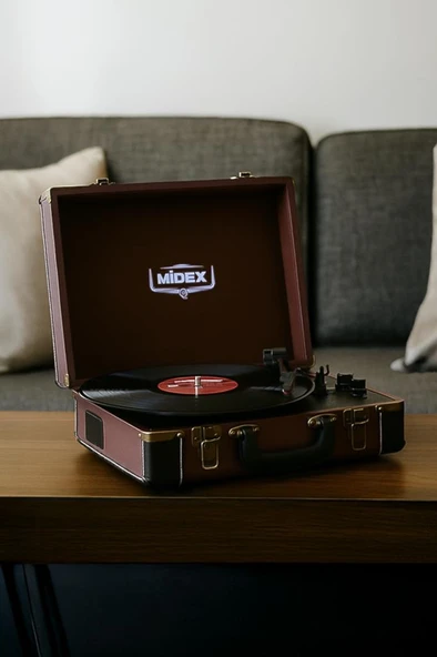 Midex Mtx101BN Nostaljik Retro Pikap Plak Çalar (Şarjlı Bluetooth Aux Hoparlörlü 3 Devir) İğne Dahil ürün görseli 1