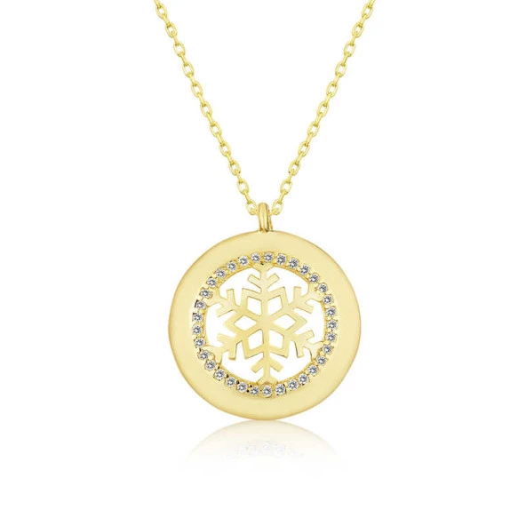 925 Ayar Gümüş Gold Kar Tanesi Kadın Gümüş Kolye ürün görseli 1