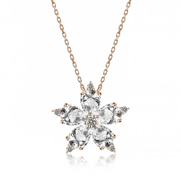 925 Ayar Gümüş Rose Beyaz Kamelya Çiçeği Kolye ürün görseli 1