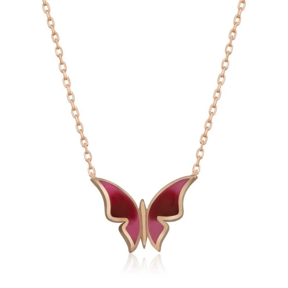 925 Ayar Gümüş Rose Minimal Kelebek Kadın Gümüş Kolye ürün görseli 1