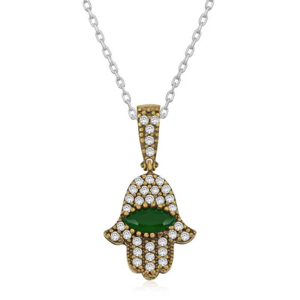 925 Ayar Gümüş Fatma Eli Otantik Bayan Gümüş Kolye ürün görseli 1