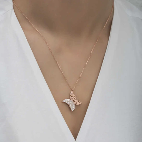 925 Ayar Gümüş Kelebek Kadın Gümüş Kolye - Resim 3