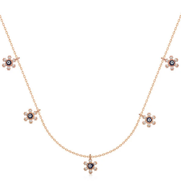 925 Ayar Gümüş Çiçek Nazarlı Şans Kadın Gümüş Kolye ürün görseli 1