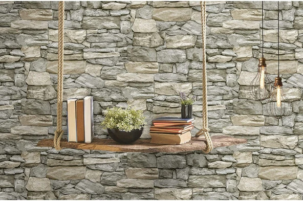 Kale Taş Duvar Desenli Kendinden Yapışkanlı 3D Duvar Raf Kapı Kaplama Kağıdı 3 Metre 60 Cm - 2