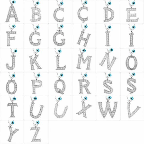 925 Ayar Gümüş Nazar Rodyum C Harfi Kadın Gümüş Kolye - Resim 2