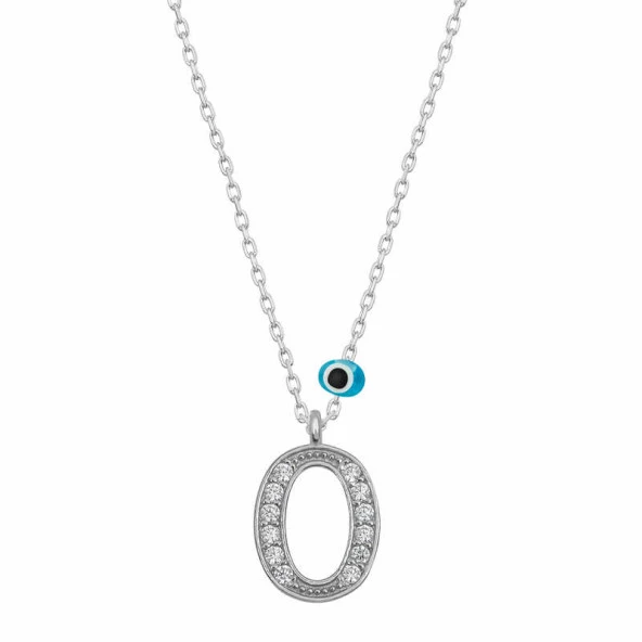 925 Ayar Gümüş Nazar Rodyum O Harfi Kadın Gümüş Kolye ürün görseli 1