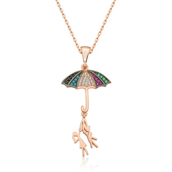 ​925 Ayar Gümüş Şemsiye Tutan Aşıklar Kadın Gümüş Kolye ürün görseli 1