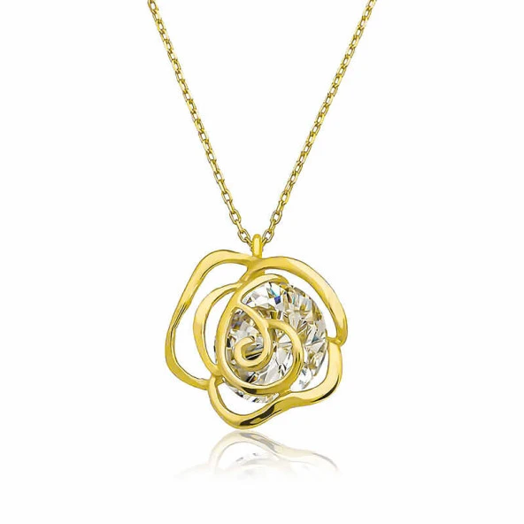 ​925 Ayar Gümüş Gold Gül Kadın Gümüş Kolye ürün görseli 1