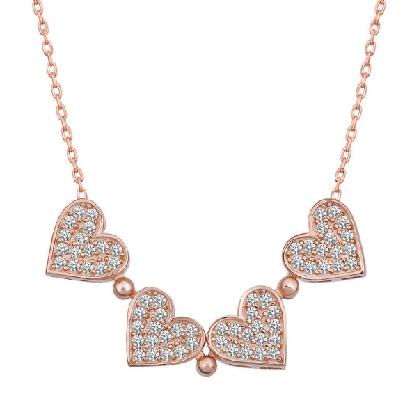 925 Ayar Gümüş Rose Kalpli Açılabilen Yonca Kadın Kolye - Resim 2