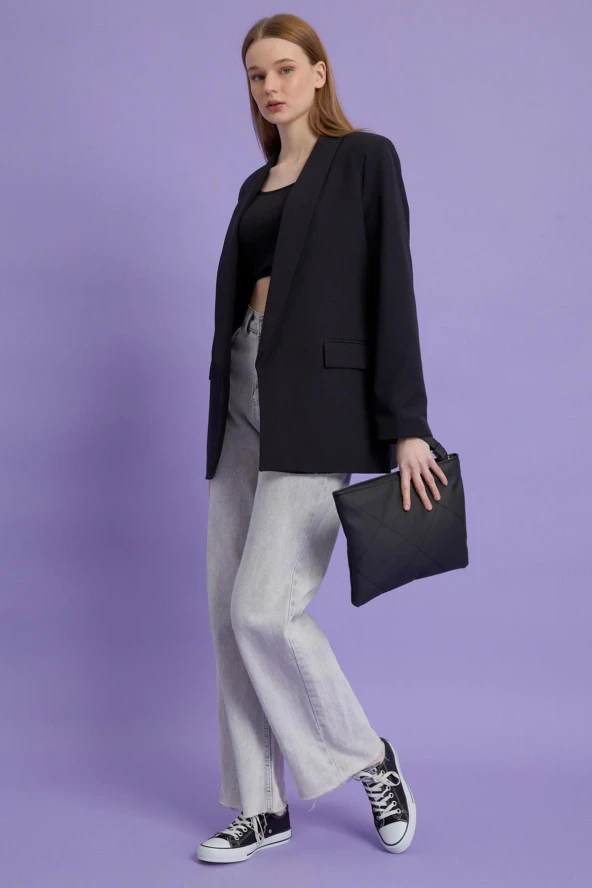 Kadın Siyah Deri Kapitone Clutch El Çantası - 2