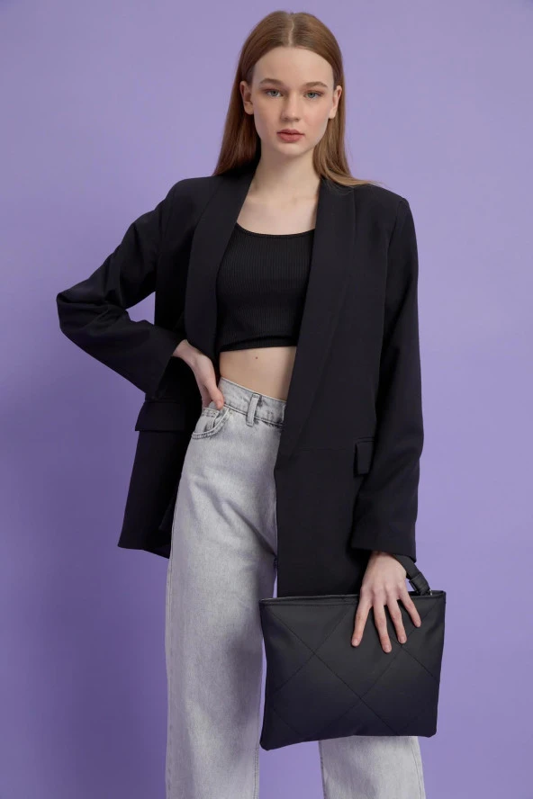 Kadın Siyah Deri Kapitone Clutch El Çantası - 3