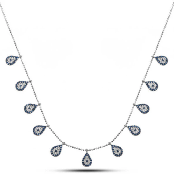 925 Ayar Gümüş Damla Nazarlı Şans Kadın Gümüş Kolye ürün görseli 1