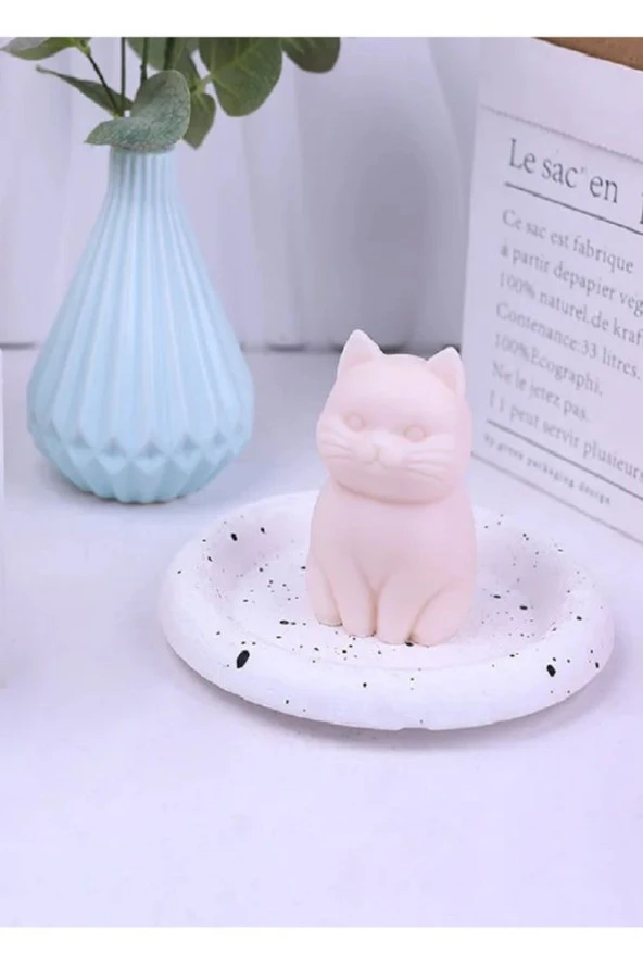 Kedi mum silikon kalıbı oturan kedi silikon kalıbı