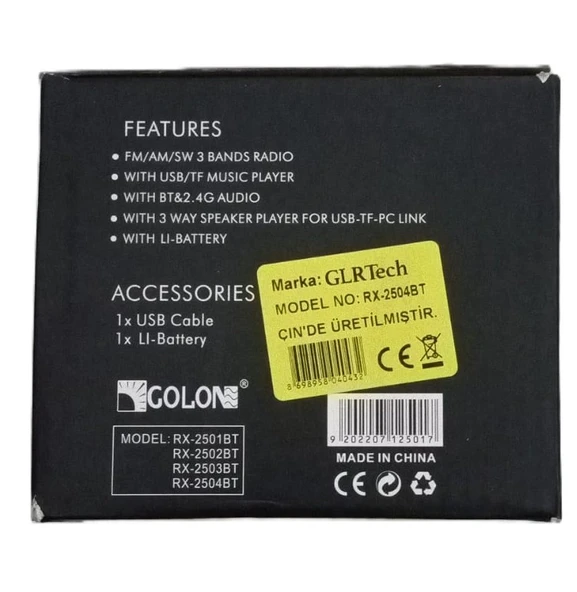 Radyo Golon RX-2503BT Fm 3 Bant USB, Hafıza Kartı, Bluetooth Okuyucu - Kompakt ve Lüks - 3