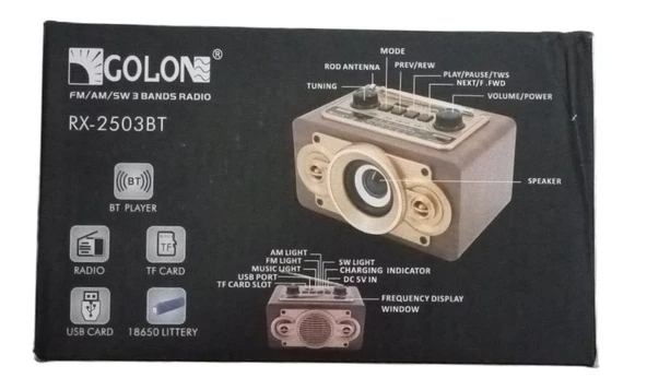 Radyo Golon RX-2503BT Fm 3 Bant USB, Hafıza Kartı, Bluetooth Okuyucu - Kompakt ve Lüks - 2