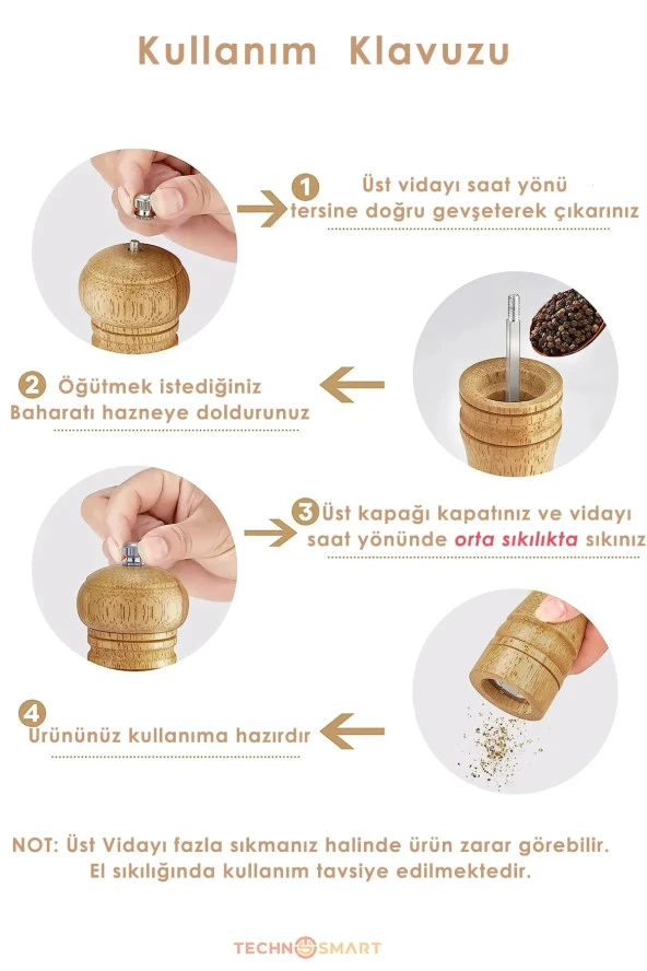 Doğal Ahşap Değirmen Karabiber Tuz Kahve Baharat Öğütücü Manuel El Değirmeni - 3