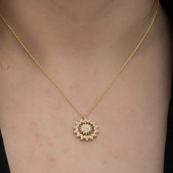 Gümüş Gold Güneş Kadın Kolye - Resim 4