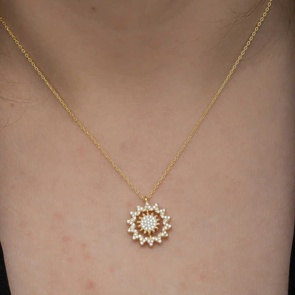 Gümüş Gold Güneş Kadın Kolye - Resim 5