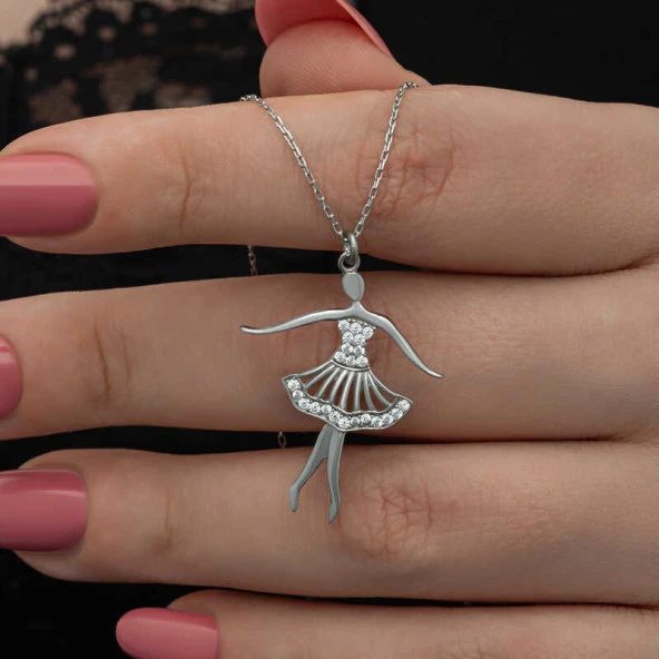 Gümüş Balerin Kadın Kolye - Resim 2