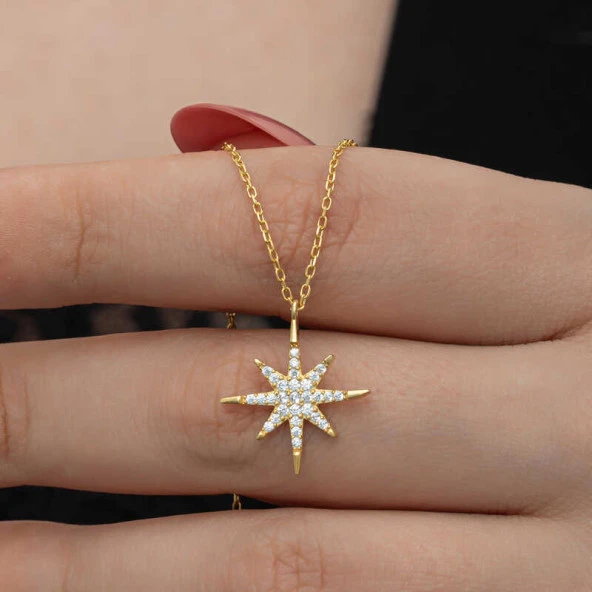 Gümüş Gold Kutup Yıldızı Kadın Kolye ürün görseli 1