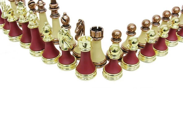 Satranç Taşı Zamak Polyester Krem Bordo Dekoratif Hediyelik - 3