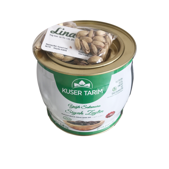 KUSER YAGLI SALAMURA SİYAH ZEYTİN  (290/320) 1,8 KG  ( 50 gr Antep Fıstığı)