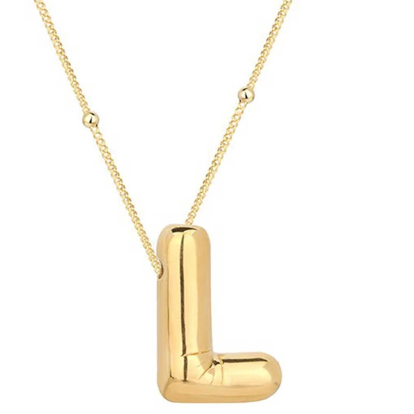 925 Ayar Gümüş Gold Balon L Harfi Kadın Kolye ürün görseli 1