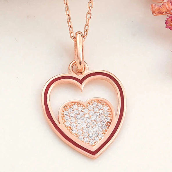 925 Ayar Gümüş Rose Kalp Kadın Kolye ürün görseli 1