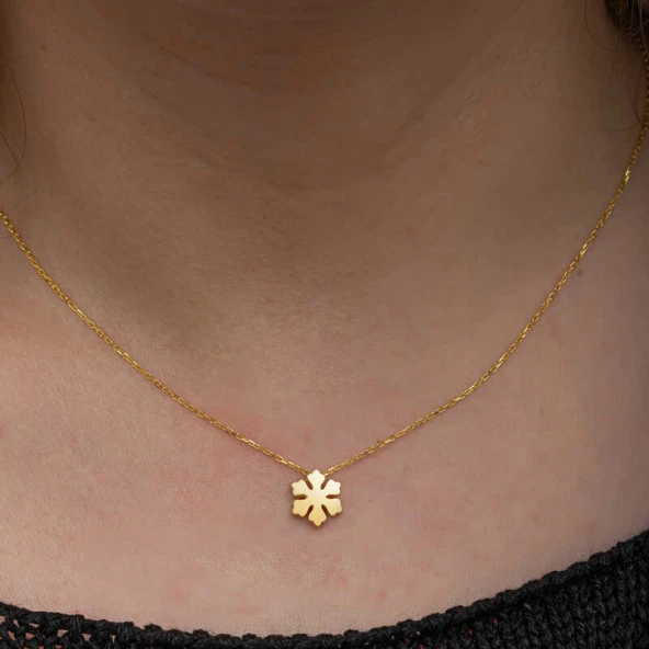 925 Ayar Gümüş Gold Minimal Kar Tanesi Kadın Kolye - Resim 4