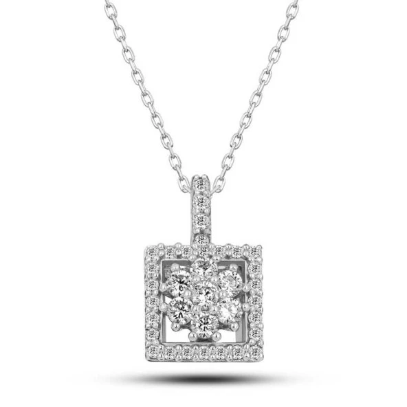 925 Ayar Gümüş Kare Zirkon Taşlı Kadın Kolye - Resim 2